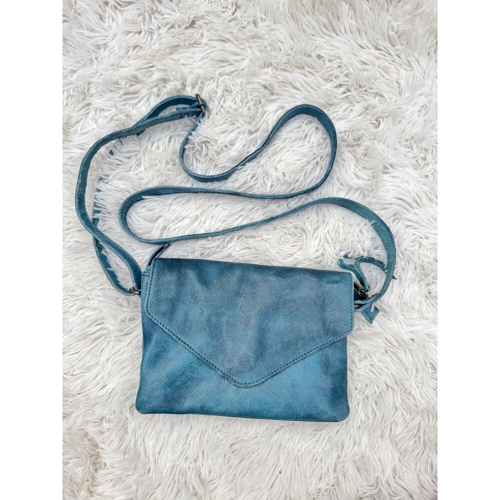 Latico Leathers Harbor Crossbody Bag Blue Teal Full Grain Leather Envelope